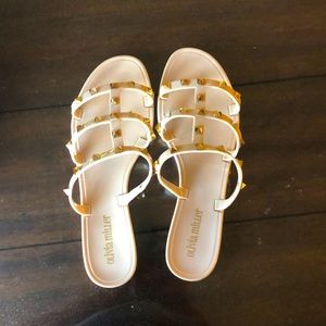 Cream, light, pink strappie Sandals. Brand new never worn no tags super cute.